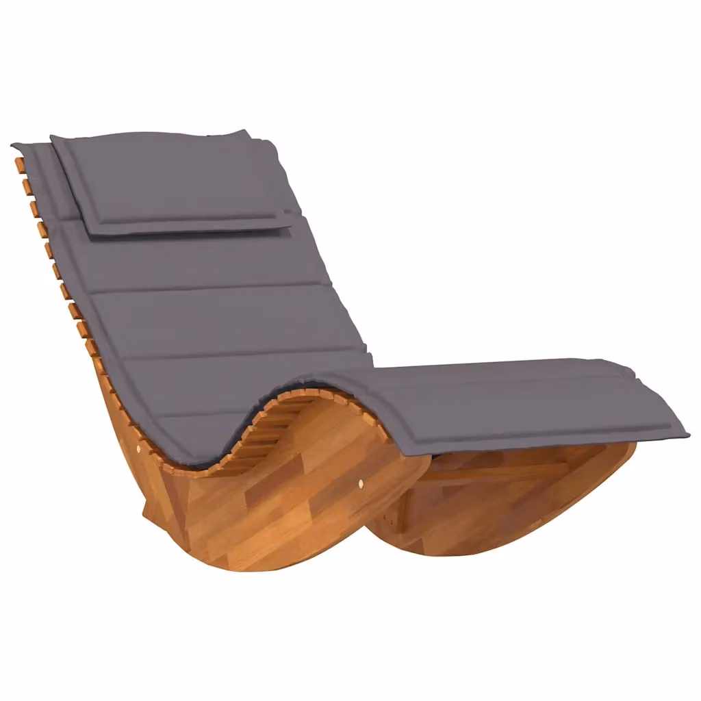 Lettino a Dondolo vidaXL in Legno di Acacia con Cuscino Grigio Resistente alle Intemperie – 2