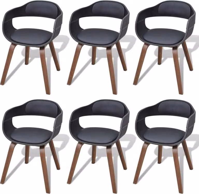 The Living Store Sedie da pranzo 6 pezzi in legno curvato nero e Similcuoio