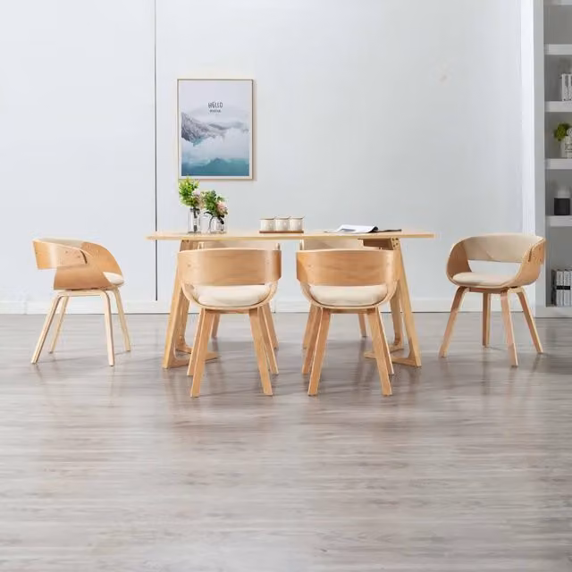 Set di 6 sedie da pranzo vidaXL in legno e similpelle color crema e marrone per cucina e sala da pranzo
