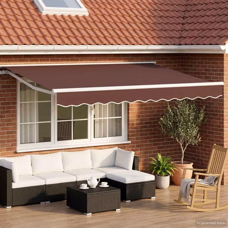 Tettuccio elettrico retrattile vidaXL con telecomando, montaggio a parete, in alluminio e poliestere, disponibile in bianco o marrone, L: 300 cm x P: 250 cm