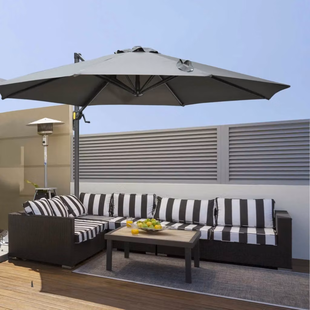 Ombrellone da Giardino EasyComfort a Manovella con 8 Stecche e Angolazione Regolabile, Grigio, Ø 2.95 m, H: 2.50 m – 2