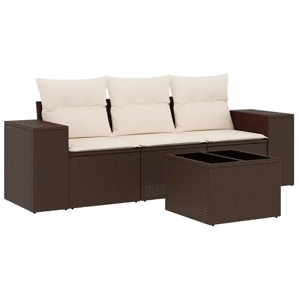 vidaXL Set Divano da Giardino 4 pz con Cuscini Marrone e Bianco in Polyrattan e Acciaio – 2