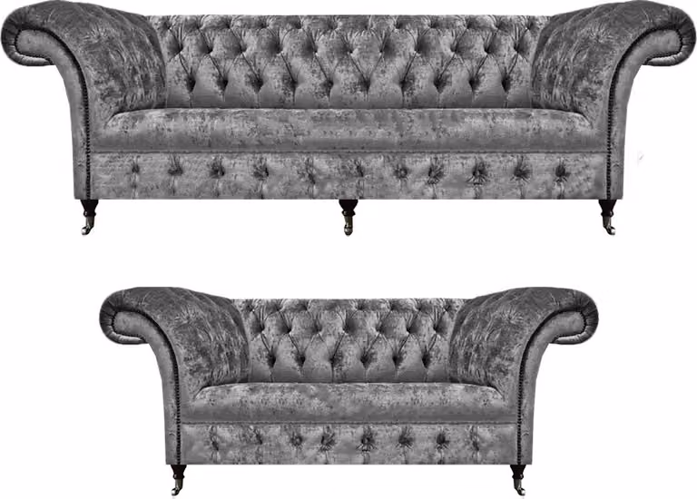 Chesterfield Grau Sofagarnitur Luxus Design Polstermöbel Wohnzimmer