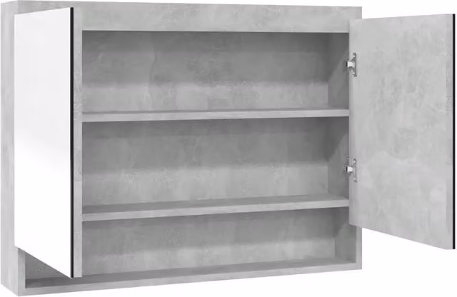 Armadietto da bagno moderno con specchio e ripiani interni in MDF e vetro, colore grigio, L: 80 cm, P: 15 cm, H: 60 cm