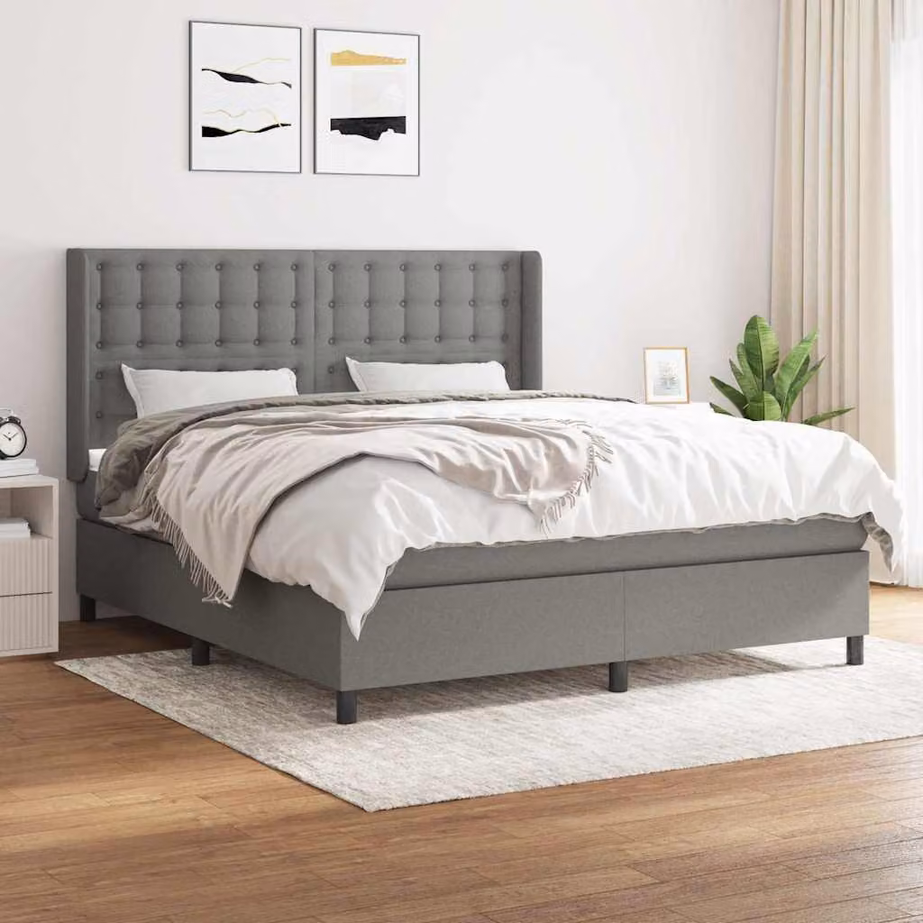 vidaXL Giroletto a Molle con Materasso Ibrido in Tessuto Grigio e Bianco L/P/H: 180 x 200 x 128 cm – 1