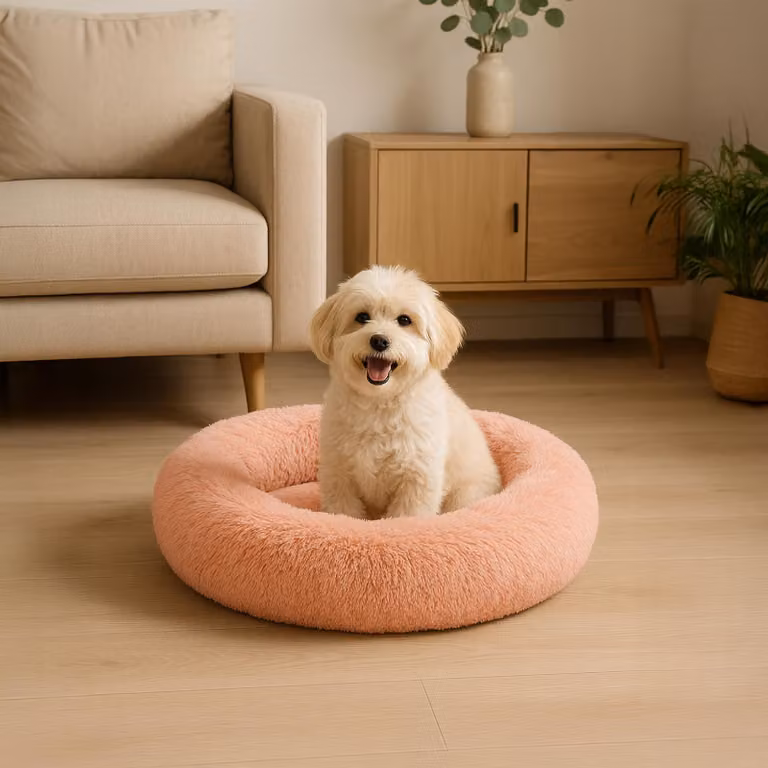 belviona donut dog bed, accogliente letto in peluche con morbida imbottitura, presa sicura e bordo ergonomico, diametro 50 cm, rosa scuro