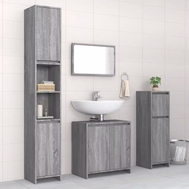 Set Mobili da Bagno 4 pz Grigio Sonoma in Legno Multistrato 3143929