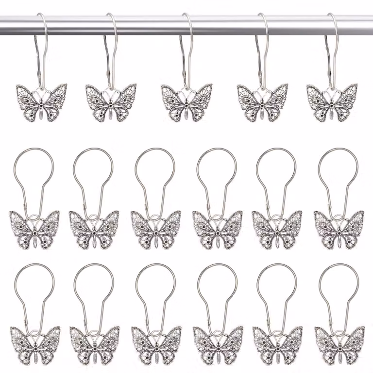 12 ganci decorativi per tenda da doccia, in platino