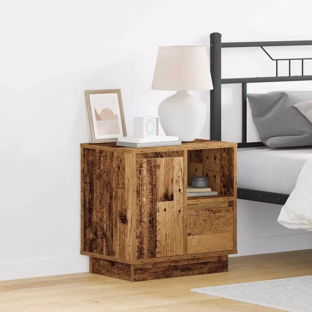 Set di 2 Armadi da Notte vidaXL in Legno Vecchio Marrone con Illuminazione Integrata L 50 x P 34,5 x H 50 cm