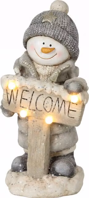 Pupazzo di neve natalizio illuminato con LED e insegna Welcome HOMCOM, bianco e grigio