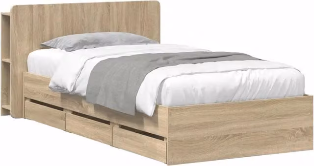 Letto singolo | Letto per adulti | Telaio del letto con storage Rovere Sonoma 75 x 190 cm