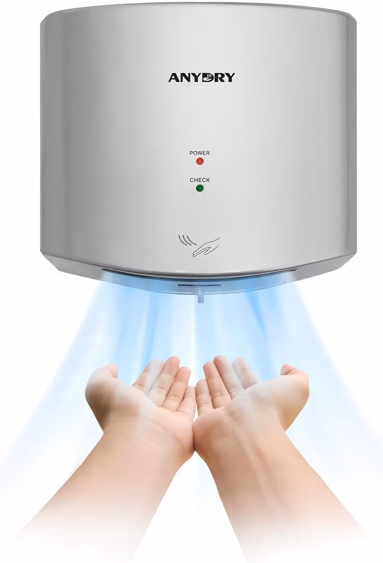 Asciugamani elettrici, automatici, da 1400–1650 W, in ABS, color argento, da montare a parete