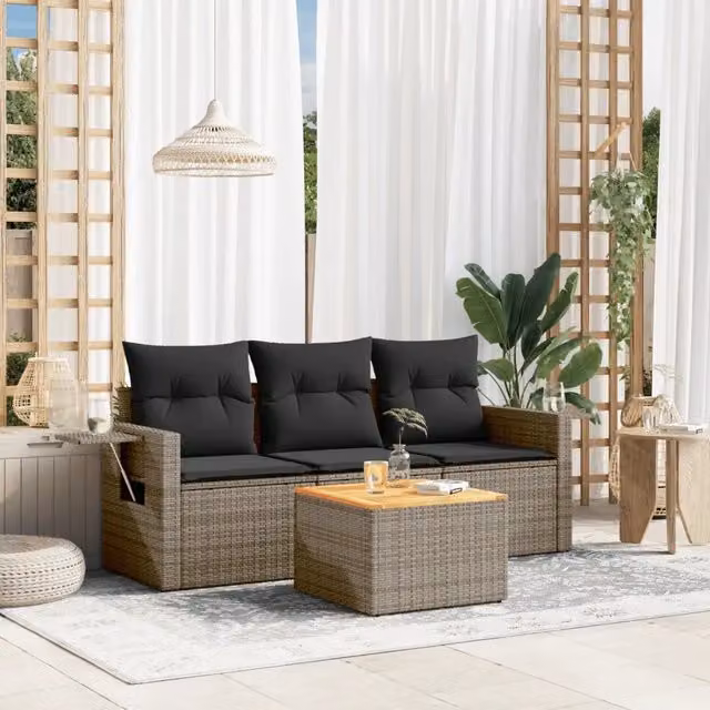 Set Divani da Giardino 4 pz con Cuscini in Polyrattan Grigio 3256767