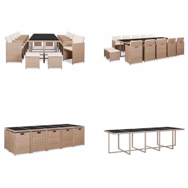 vidaXL Set da pranzo da giardino 15 pezzi con cuscini in polyrattan beige - Set di mobili da giardino - Set di mobili da giardino - Tavolo da giardino - Tavoli da giardino