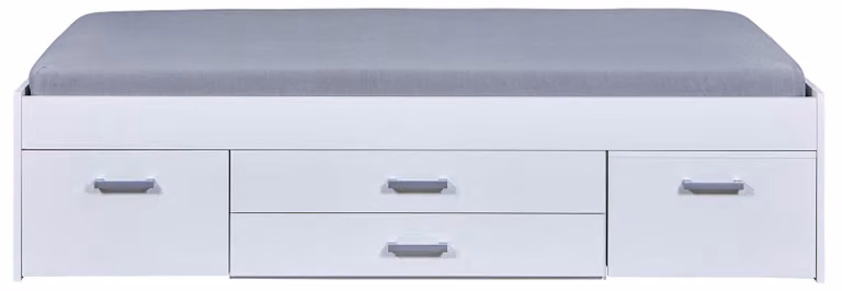 Letto multifunzionale 90x200 cm, bianco, con 2 cassetti e comodino
