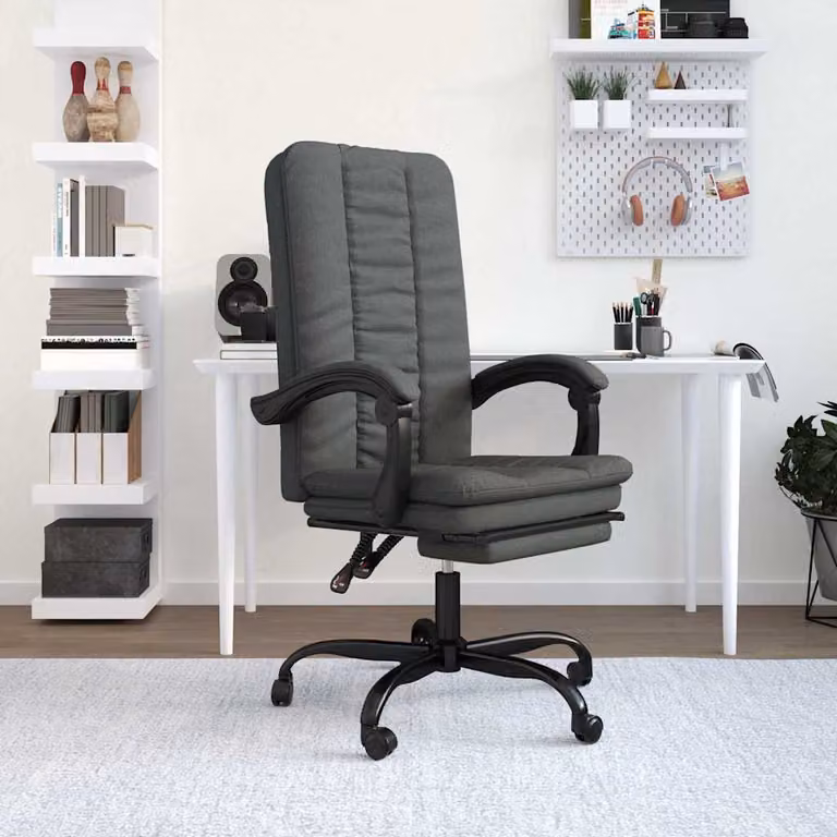 Sedia da ufficio reclinabile vidaXL in tessuto grigio con braccioli e ruote per home office
