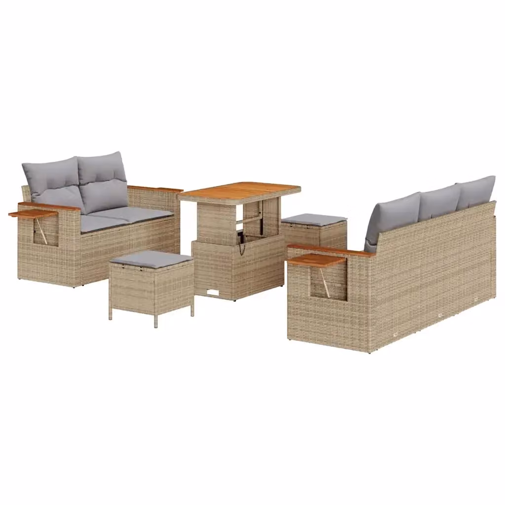 Set Divano da Giardino vidaXL 8 posti a forma di U con Tavolino e Ottoman, Colore Beige e Grigio – 2