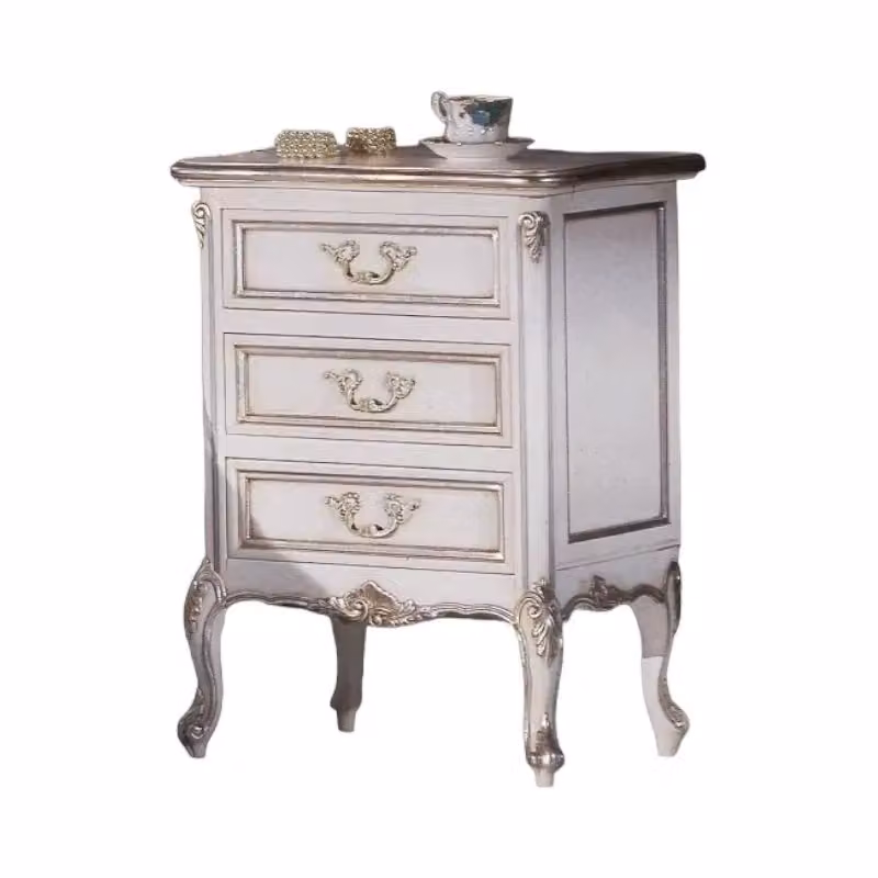 Comodino classico con 3 cassetti in stile shabby chic bianco e argento Mobili 2G L/P/H: 56 x 43 x 76 cm – 1