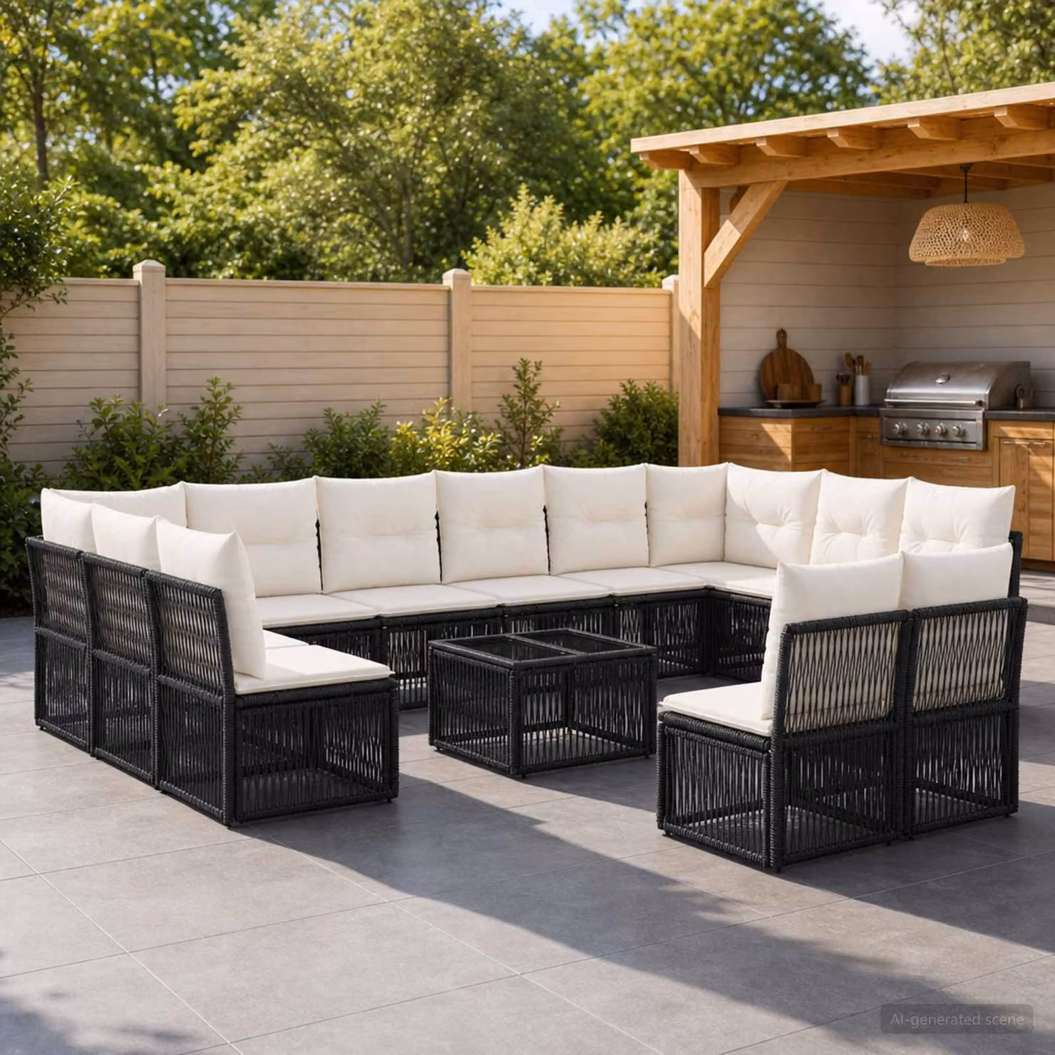 Set Divano da Giardino vidaXL 13 pz Nero in Polyrattan con Tavolino e Cuscini con Struttura in Acciaio e Rivestimento in Tessuto