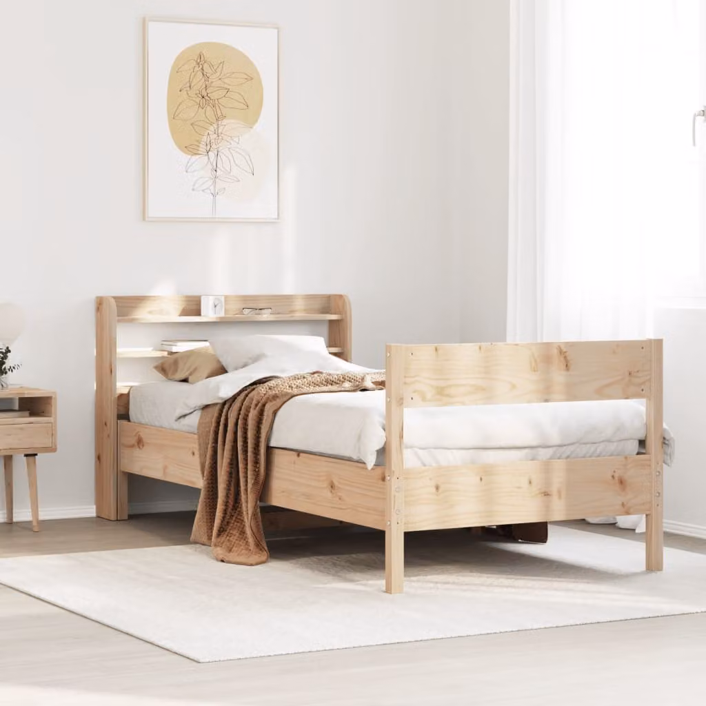 Letto singolo in legno massello di pino stile rustico marrone con ripiani laterali vidaXL