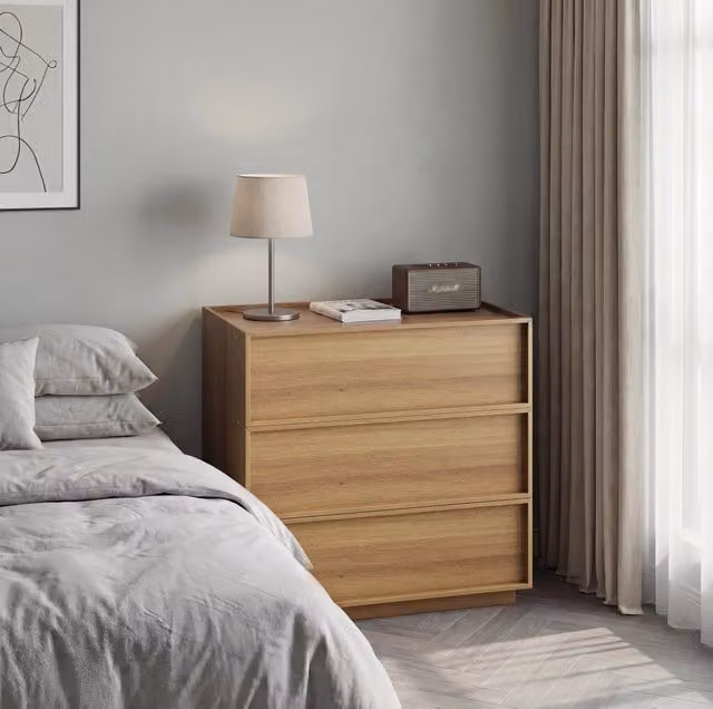 Cassettiera moderna a 3 cassetti color rovere 80x48x78 cm