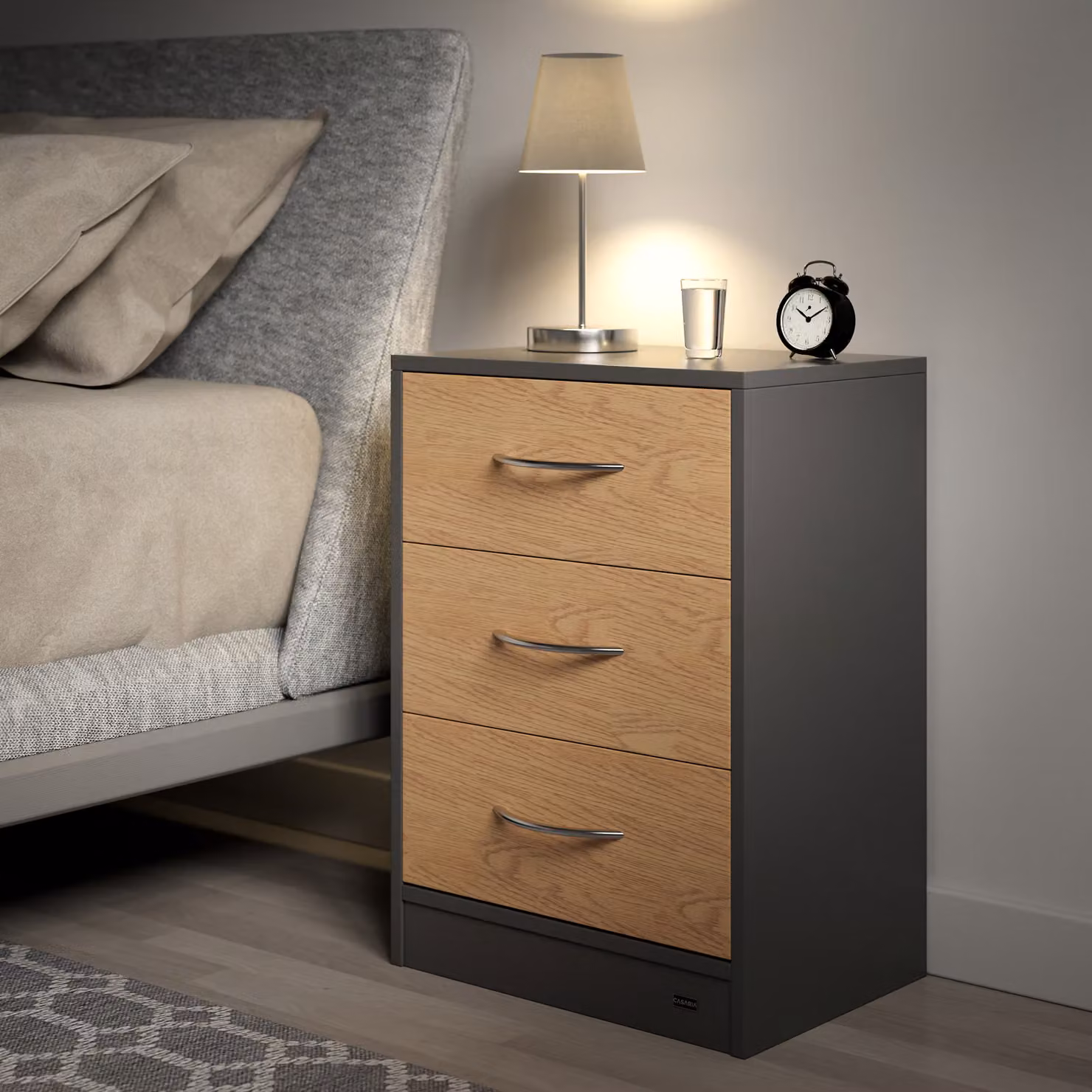 Comodino con cassetti Eloise Casaria legno e grigio L: 54 cm, P: 39 cm, H: 28 cm – 2