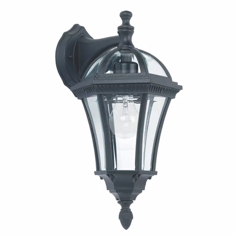 Applique da esterno a forma di lanterna, modello DRAYTON, nero-trasparente, 1xE27x60W, alluminio, dimensioni: 41x20x20 cm, IP44, Endon