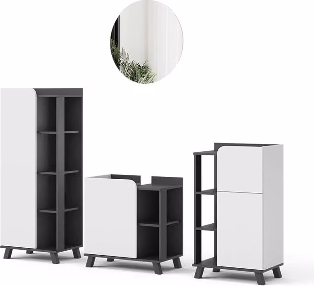 Set di mobili da bagno Karen Antracite/Bianco 4 pezzi Vicco