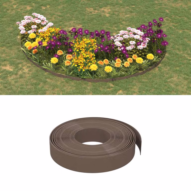 Set di 5 bordure da giardino vidaXL marroni in polietilene, Lunghezza: 10 m, Altezza: 10 cm