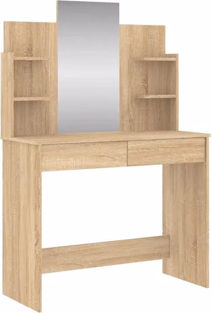Toeletta moderna con specchio in Rovere Sonoma, L/P/H: 96 x 39 x 142 cm