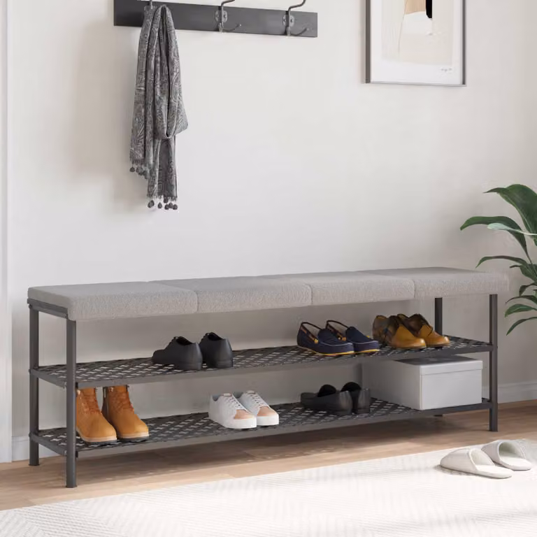 Set di 4 cuscini per panchina vidaXL in tessuto Sherpa grigio chiaro con imbottitura in schiuma e base antiscivolo, L/P/H: 40 x 40 x 3,5 cm