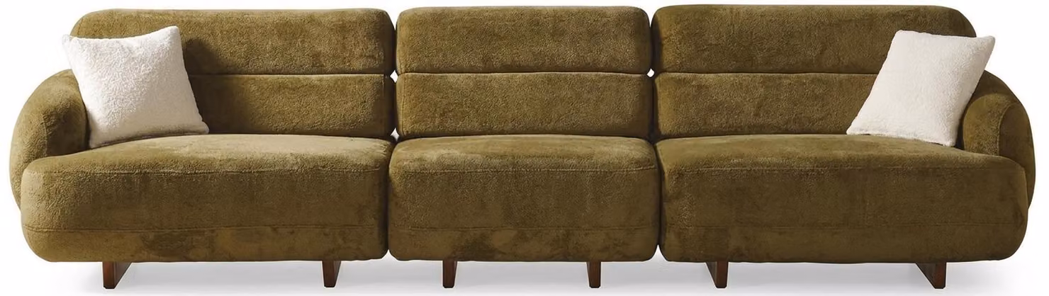 Divano angolare verde, 4 posti, stile moderno, braccioli imbottiti, estendibile, modulare