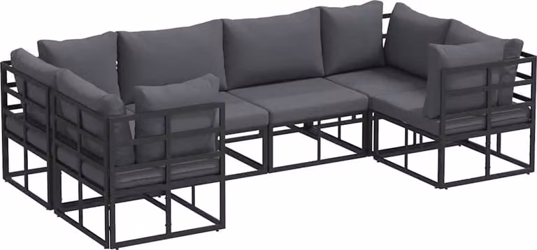 Set Divano da Giardino con cuscino 6 pcs Nero Alluminio