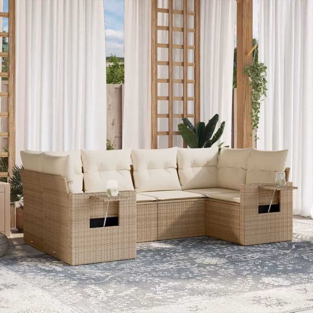 vidaXL Set Divano da Giardino a L 6 pz con Cuscini Beige e Struttura in Metallo e Polyrattan