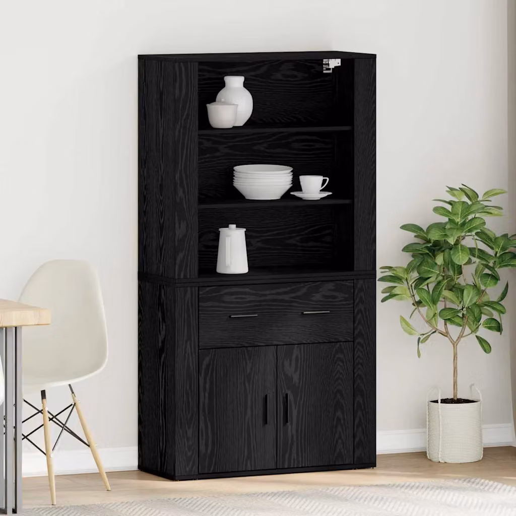 Credenza moderna vidaXL in legno ingegnerizzato e metallo, colore nero, L 80 x P 33 x H 150 cm