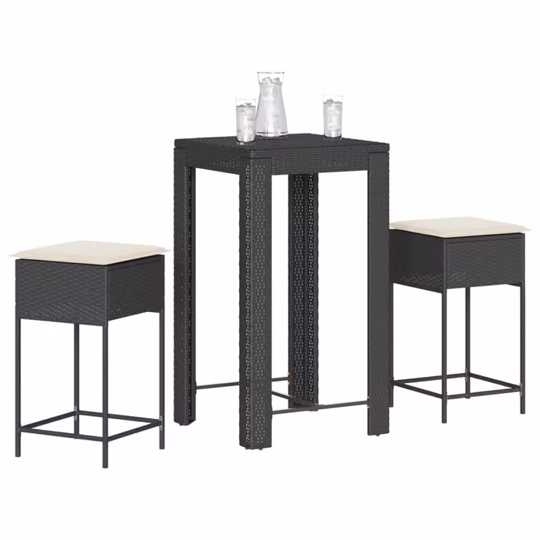 Set Bar da Giardino vidaXL in Polyrattan Nero con Cuscini 3 Pezzi