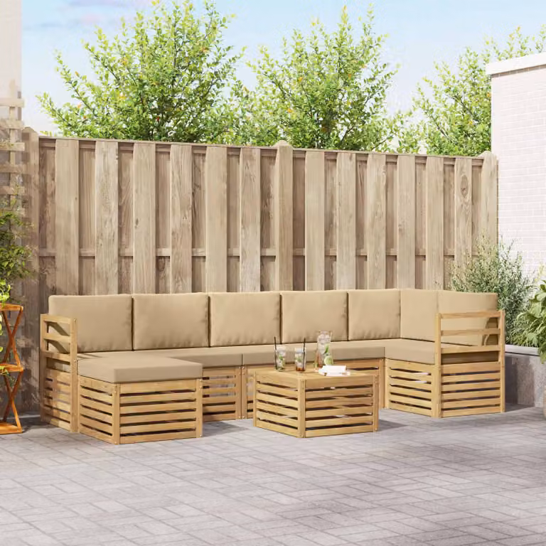 vidaXL Set di divani da esterno 8 pz in legno di acacia con cuscini Bianco e Beige