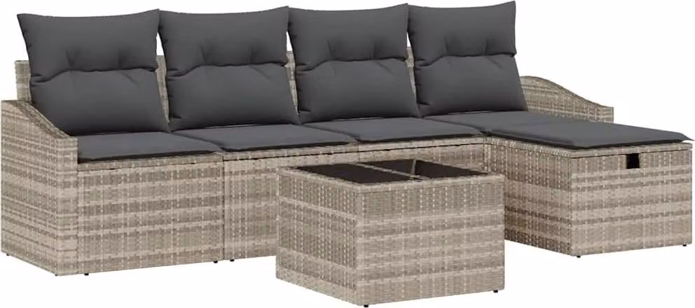 Set di divani con cuscino Grigio chiaro polyrattan