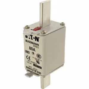 Inserto fusibile Eaton, bassa tensione, 80 A, CA 690 V, 120 kA, NH1, gL/gG, IEC, doppio indicatore di stato, linguetta di azionamento sotto tensione 80NHG1B-690