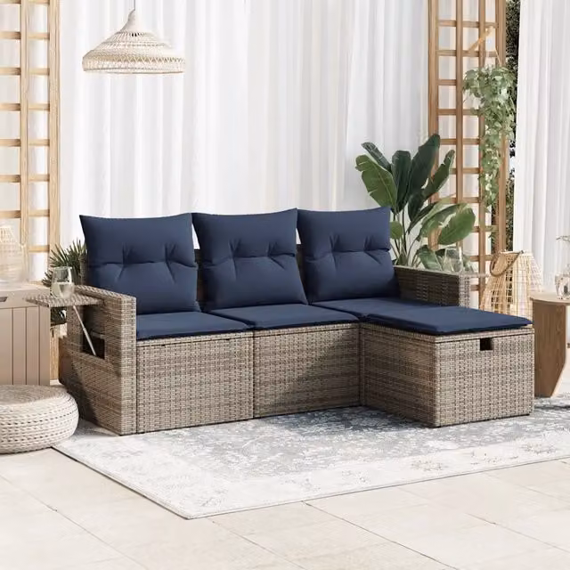Set Divani da Giardino 4 pz con Cuscini in Polyrattan Grigio 3325457