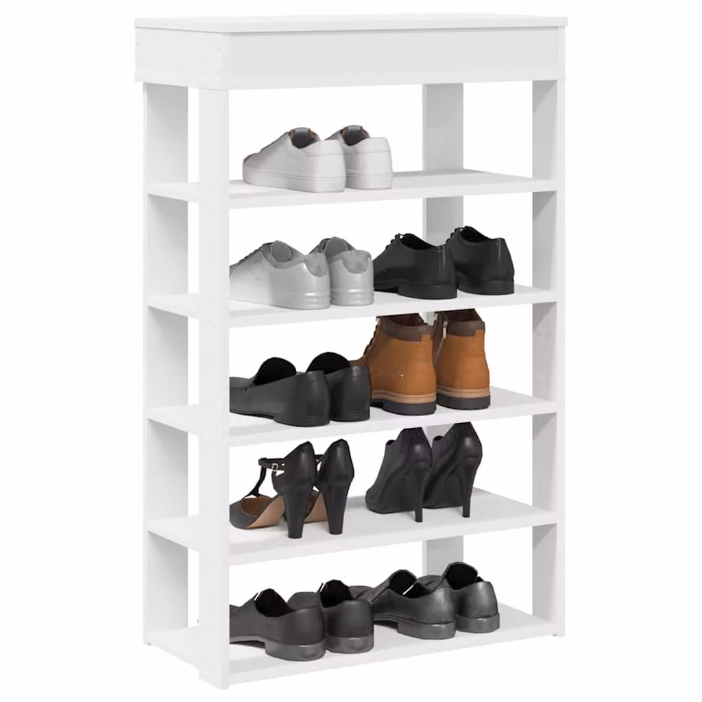 Scarpiera a parete vidaXL Bianca in MDF e Legno con ripiani piatti, L 60 cm, P 30 cm, H 98 cm