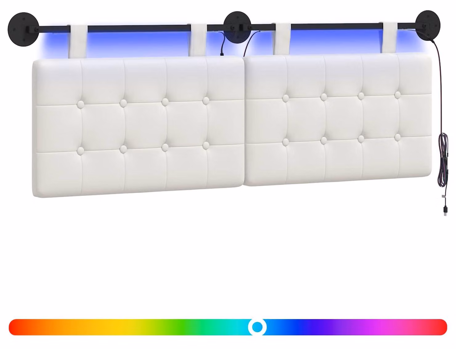 Testiera sospesa Con luce LED Bianco Pelle finta