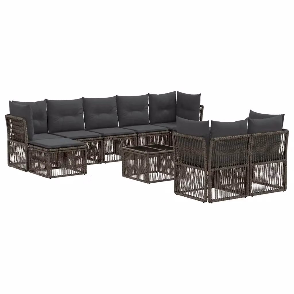 Set Divano da Giardino 10 Pezzi vidaXL Grigio con Poltrona, Tavolino e Pouf in Polyrattan e Metallo – 2