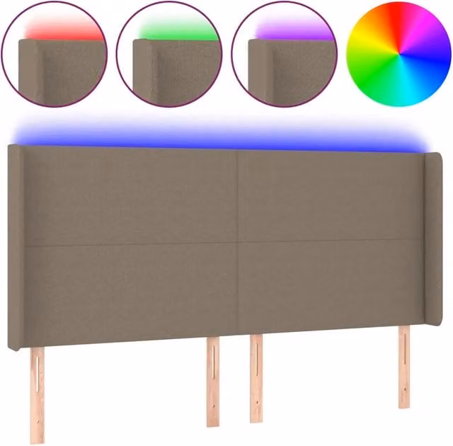 Testata del letto con illuminazione LED e porta di ricarica USB in tessuto beige L: 183 cm, P: 16 cm, H: 118/128 cm – 1