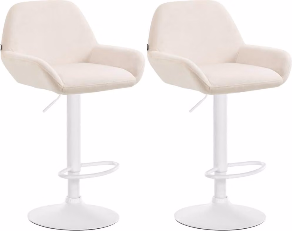 Set di 2 sgabelli da bar - sedute in velluto - altezza regolabile, girevole a 360° | Colore: crema | Materiale base: metallo bianco opaco