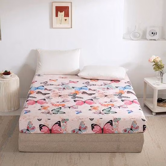 Ibenzoa® Lenzuolo con angoli elasticizzati 140 x 200 cm – adatto per materassi fino a 30 cm di altezza, 100% microfibra morbida, motivo a farfalle, elastico tutto intorno, lavabile fino a 60 °C, ipoallergenico