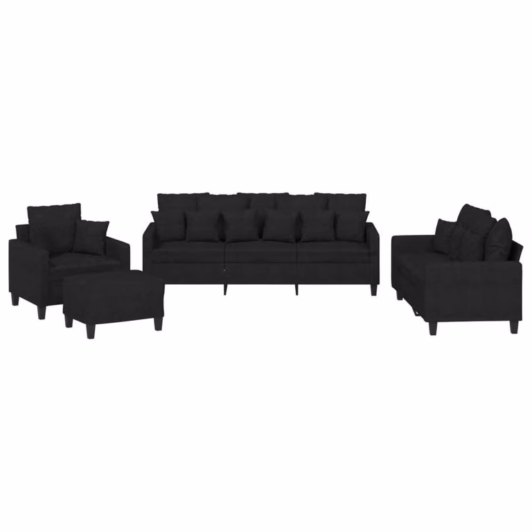 Set Divani 4 pz con Cuscini Nero in Tessuto