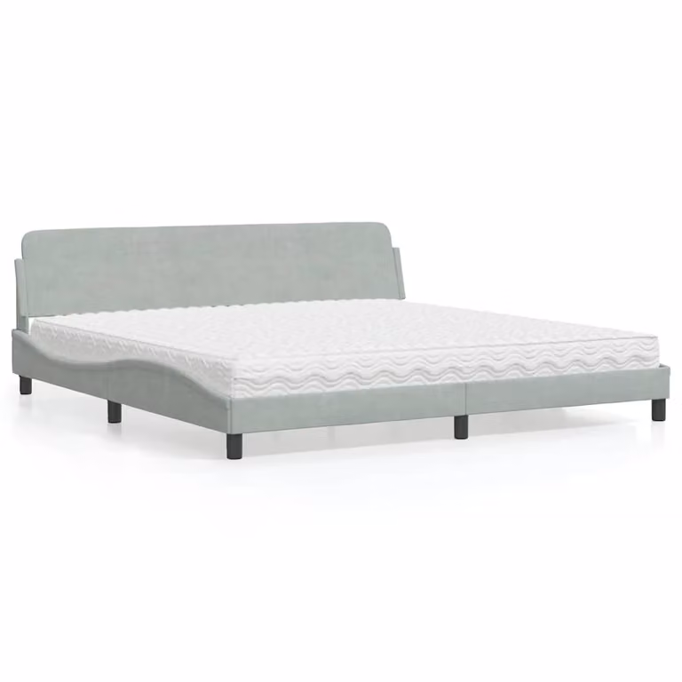 Letto con Materasso Dover vidaXL in Velluto Grigio Chiaro e Bianco 200x200 cm