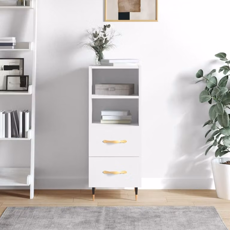 Credenza moderna vidaXL in legno bianco lucido, sospesa a parete, L: 34,5 cm, P: 34 cm, H: 90 cm