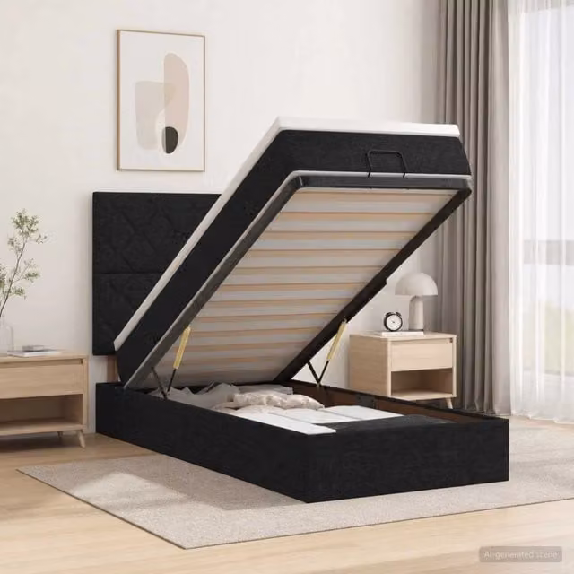 Letto ottomano con materasso vidaXL in tessuto nero L: 90 cm, P: 190 cm, H: 140 cm – 1